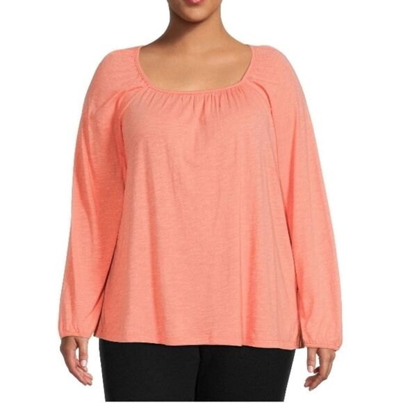 Women's Plus Square Neck Lightweight Knit Long Sleeve Shirt Top Size 2X - Picture 1 of 5
